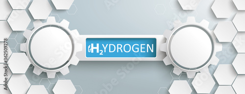 H2 Hydrogen White Hexagon Structure 2 Gears Tab Header