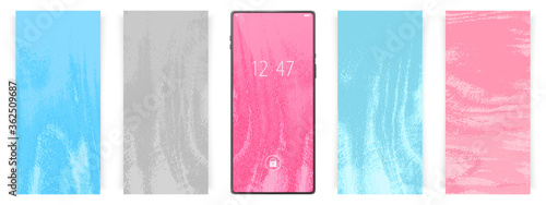 Smartphone wallpapers set. Grunge backgrounds. Smartphone vector mockup. Trendy pastel colors.