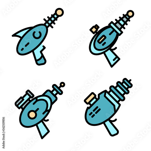 Blaster icons set. Outline set of blaster vector icons thin line color flat on white