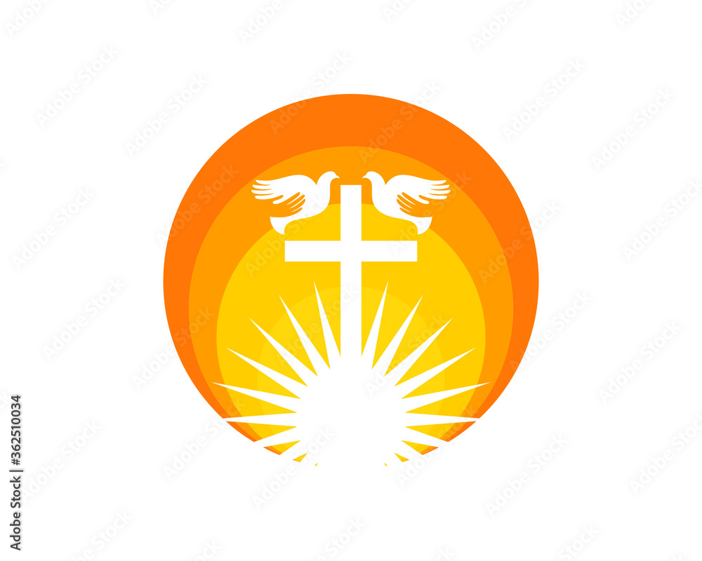 Obraz premium Shinning sun with cross and pigeon