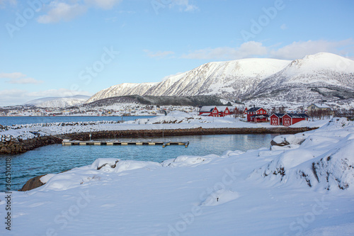 Stokmarknes is a town located on the northern coast of Nordland county, Norway. In the town, there are traditional fisherman cabins that renovated and equipped with bedding for tourists to stay.