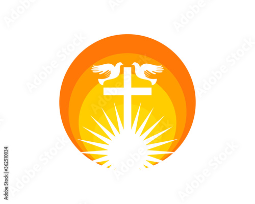 Shinning sun with cross and pigeon