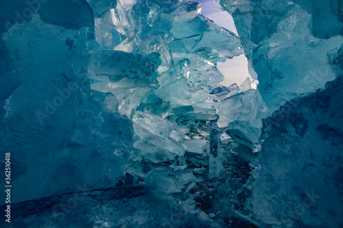Fotografie Pile of Baikal ice hummocks in winter