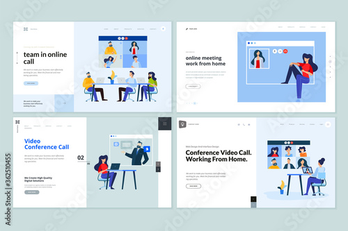 Web page design templates of video call, online meeting, work from home, teamwork. Vector illustration concepts for website development.  © PureSolution