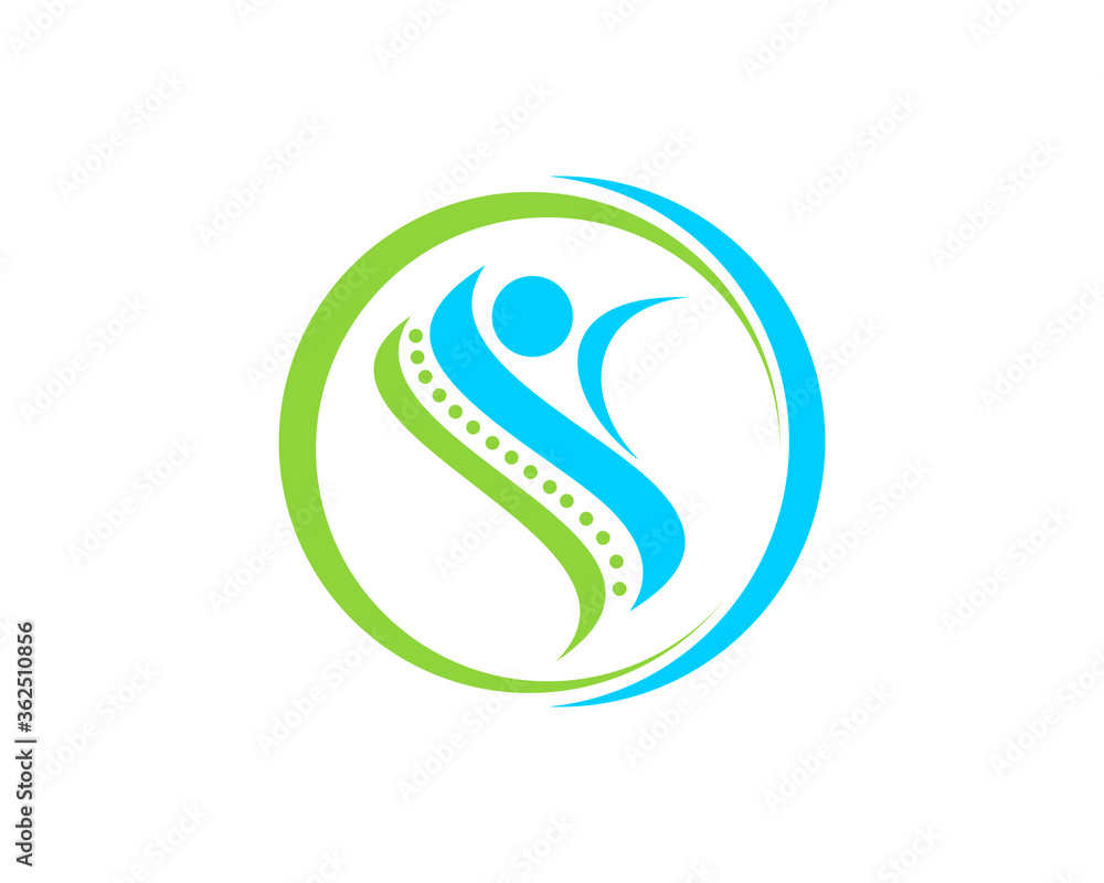 Circle shape with people and healthy backbone Circle shape with people and healthy backbone
