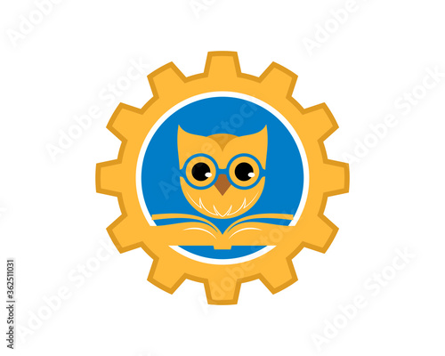 Gear with owl and book inside