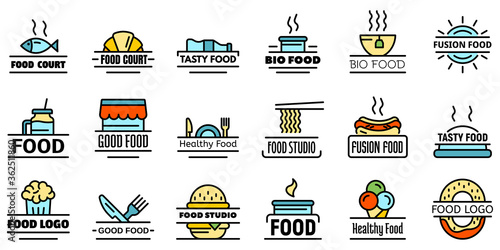 Food courts breakfast logo set. Outline set of food courts breakfast vector logo thin line color flat on white