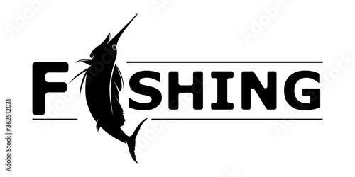 Marlin fish logo.Sword fish fishing emblem for sport club. Angry marlin fishing background theme vector illustration.