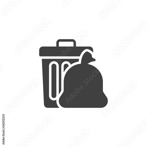 Trash bag and garbage bin vector icon. filled flat sign for mobile concept and web design. Recycle Bin and Plastic Bag glyph icon. Symbol, logo illustration. Vector graphics