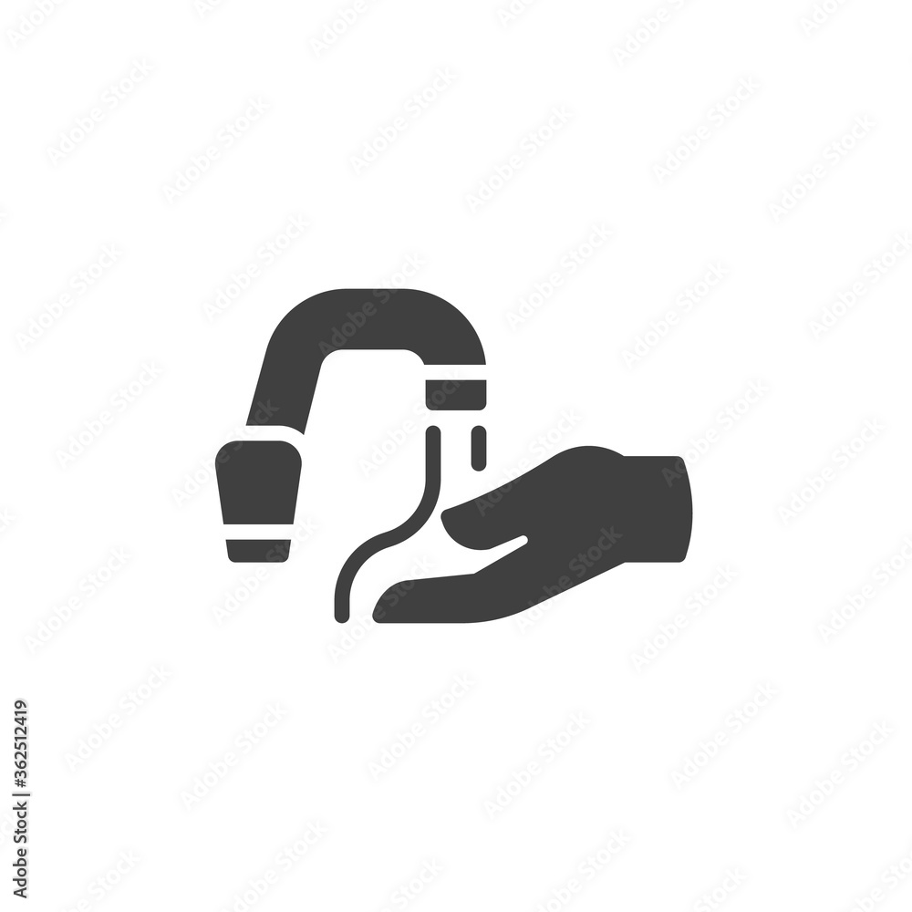 Wash your hand vector icon. filled flat sign for mobile concept and web design. Hand and water tap glyph icon. Symbol, logo illustration. Vector graphics Wash your hand vector icon. filled flat sign for mobile concept and web design. Hand and water tap glyph icon. Symbol, logo illustration. Vector graphics