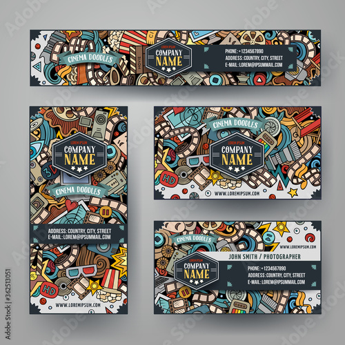 Corporate Identity vector templates set with doodles Cinema theme