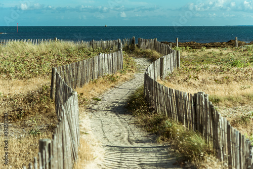 sandy path way with fence on the beach