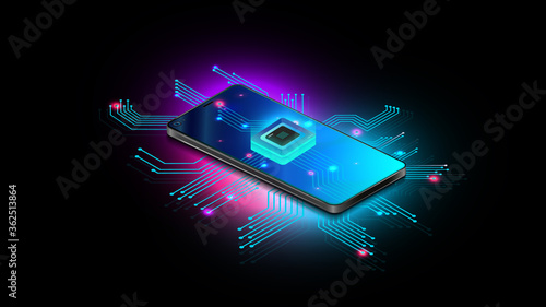 Smartphone payment technology. Isometric mobile phone and internet banking.