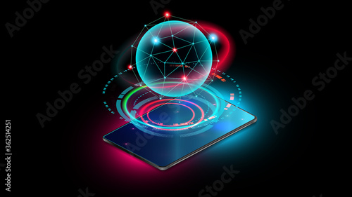 Web development, coding and programming responsive layout internet site or app of devices. Creation digital Software for mobile platforms. Computer code on phone. Concept banner.