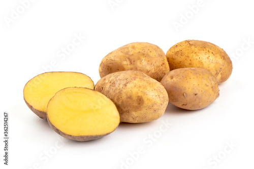 Young raw potatoes  isolated on white background