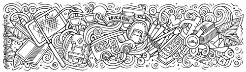 Cartoon cute doodles School banner design. Colorful illustration
