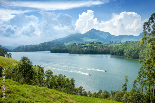 A view of a beautiful lake and its picturesque surrounding near Munnar photo