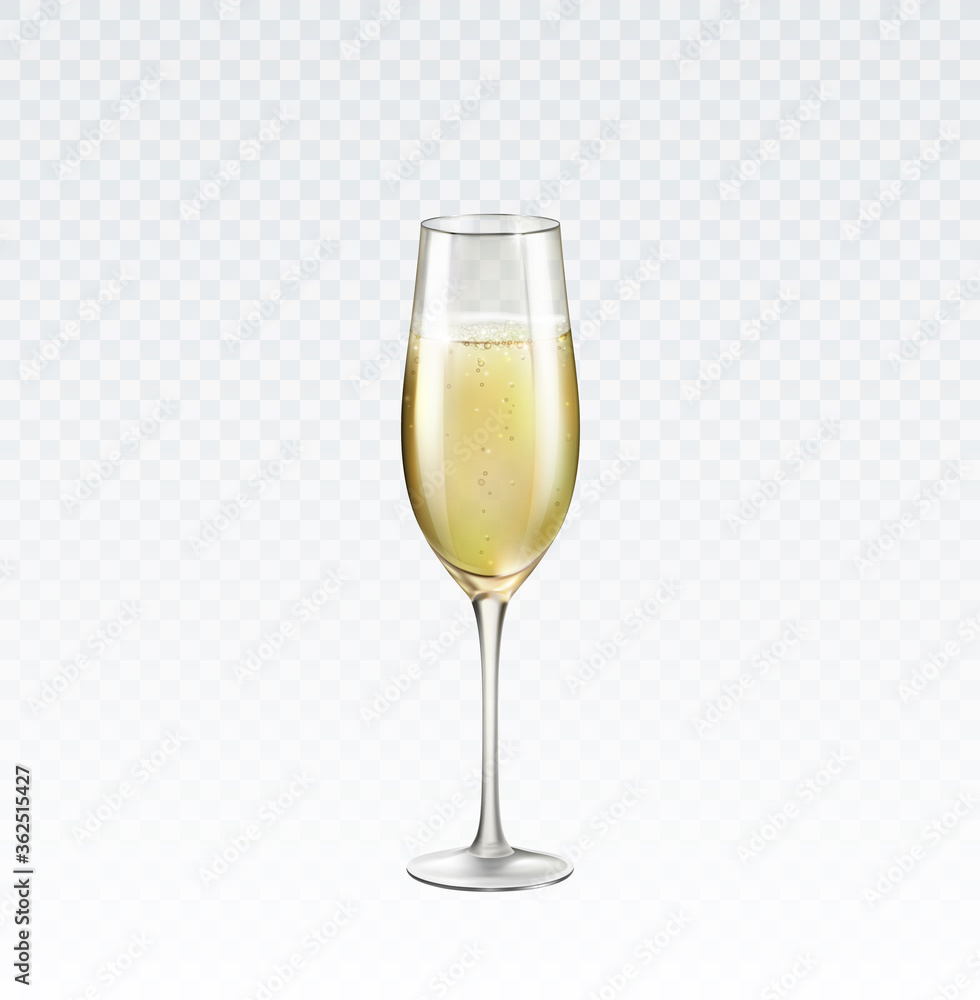 Champagne or golden wine glass isolated on transparent background. Vector greating Happy New Year alcohol toasting wineglass. 3d festive wedding event element with drink Champagne or golden wine glass isolated on transparent background. Vector greating Happy New Year alcohol toasting wineglass. 3d festive wedding event element with drink