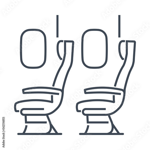 Thin line icon airplane airline seats in the cabin, windows and chair