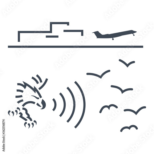 Thin line icon airport aviation safety, bird strike, falcon