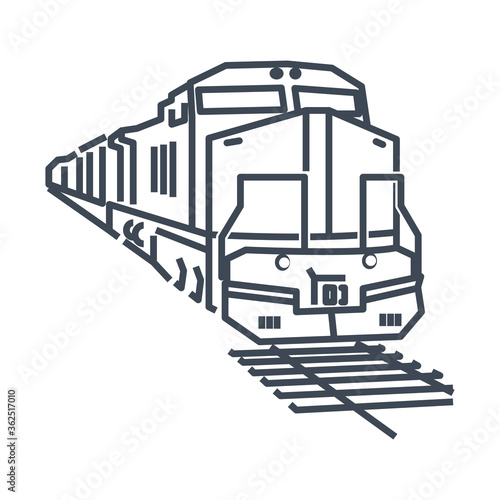 Thin line icon freight and passenger rail transport, locomotive
