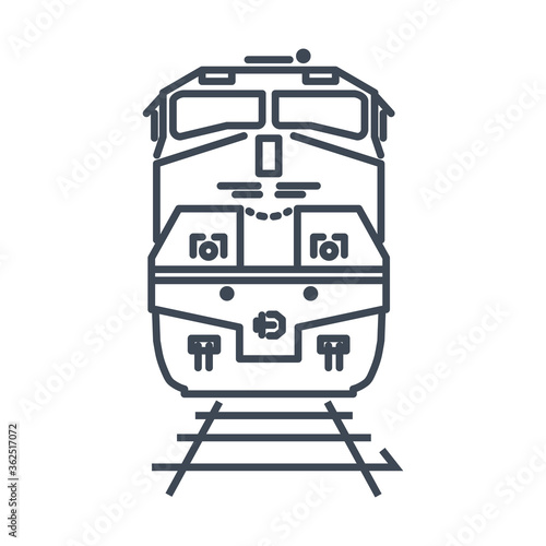Thin line icon freight and passenger rail transport, locomotive