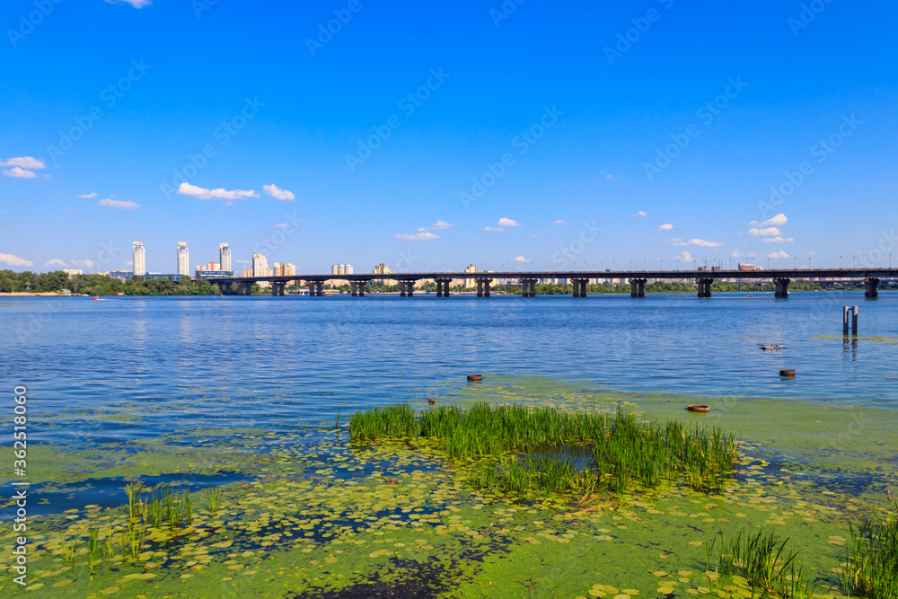 View of Paton bridge and the Dnieper river in Kiev, Ukraine