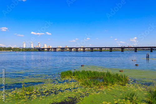 View of Paton bridge and the Dnieper river in Kiev, Ukraine © olyasolodenko