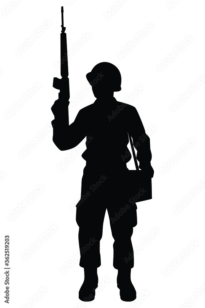 A soldier with medical kit bag silhouette vector A soldier with medical kit bag silhouette vector