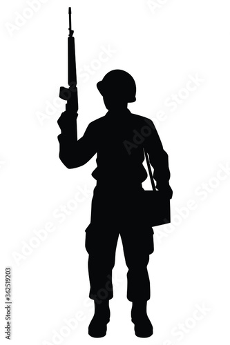 A soldier with medical kit bag silhouette vector