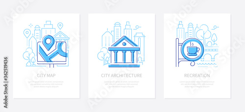 Tourist information - line design style banners set