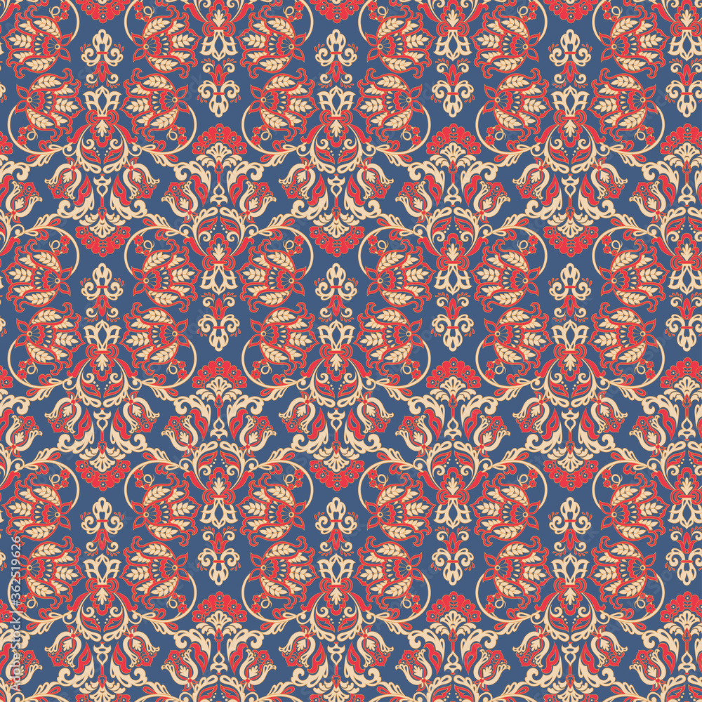 Ornate damask vintage wallpaper. Vector seamless pattern