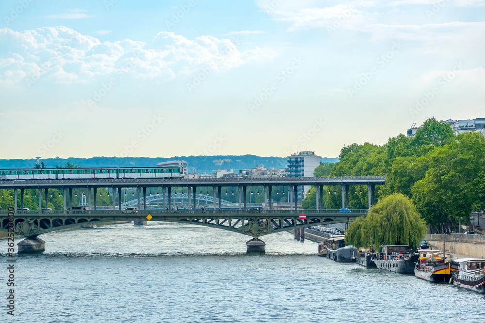 Two-Level Bridge Over the Seine River on a Summer Day