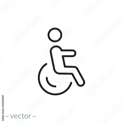 wheelchair icon, disabled, handicap access, thin line web symbol on white background - editable stroke vector illustration eps10