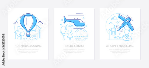 Airline transportation - line design style banners set