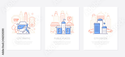 Tourist information - line design style banners set