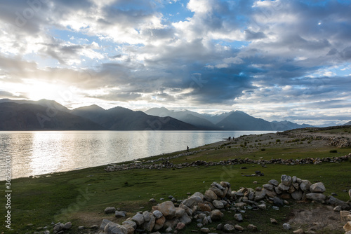 Wallpaper Mural Mountains and Pangong tso (Lake). It is huge and highest lake in Ladakh. Torontodigital.ca