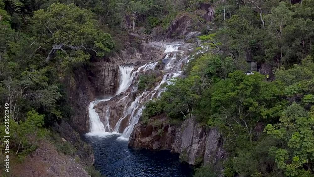 Slow Aerial Dolly Over Swimming Hole At Clamshell Falls In Cairns. Slow Aerial Dolly Over Swimming Hole At Clamshell Falls In Cairns.