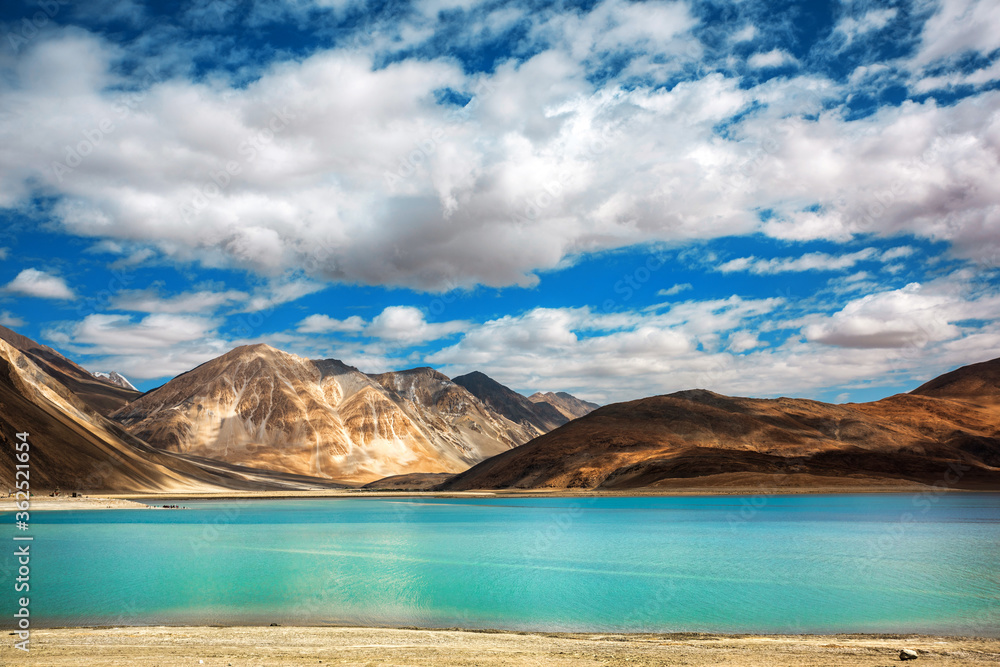 Mountains and Pangong tso (Lake). It is huge and highest lake in Ladakh.