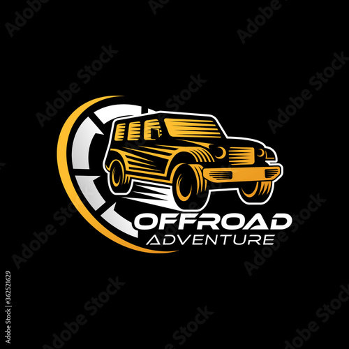 Off-road Car Adventure Logo Vector Illustration. Offroad suv Car vector logo icon silhouette design. Offroad Rally Car logo vector illustration for car repair, dealer, garage and service.