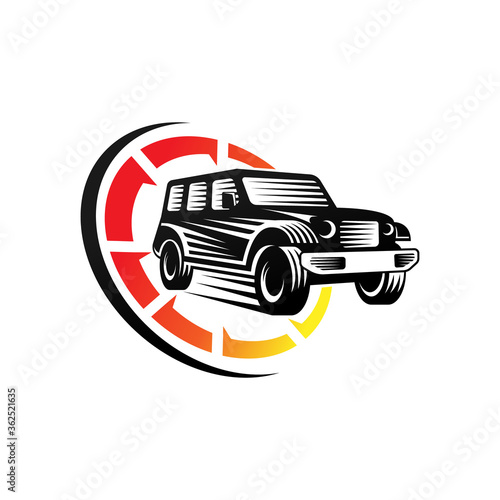 Off-road Car Adventure Logo Vector Illustration. Offroad suv Car vector logo icon silhouette design. Offroad Rally Car logo vector illustration for car repair, dealer, garage and service.