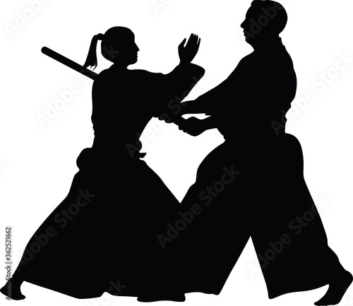 kendo martial art man and woman silhouette vector