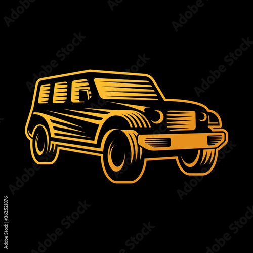 Off-road Car Adventure Logo Vector Illustration. Offroad suv Car vector logo icon silhouette design. Offroad Rally Car logo vector illustration for car repair, dealer, garage and service.