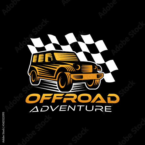 Off-road Car Adventure Logo Vector Illustration. Offroad suv Car vector logo icon silhouette design. Offroad Rally Car logo vector illustration for car repair, dealer, garage and service.