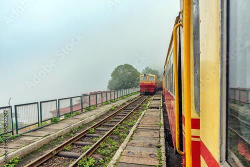 Toy train Kalka-Shimla route, moving on railway to the hill, shimla, Himachal Pradesh, India.