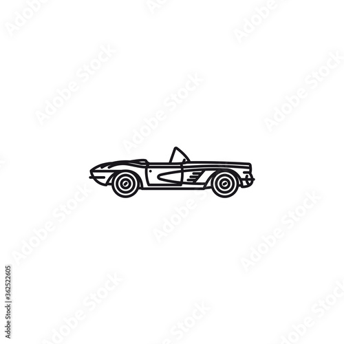 Vintage american convertible car vector line icon