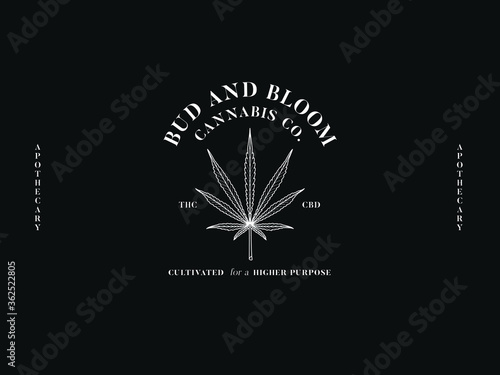 Sativa leaf bud and bloom vector graphic design white on a black background