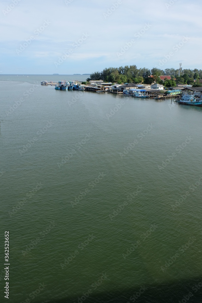 Viewpoint from Prasae Sin Bridge See the mouth of the river into the Thai sea in Rayong Province
