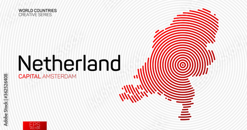 Abstract map of Netherland with red circle lines