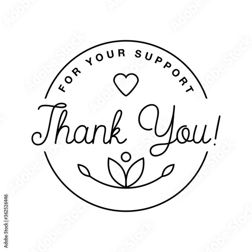 Badge with thank you graphics and design elements vector label and logo for gratitude, branding, advertisement